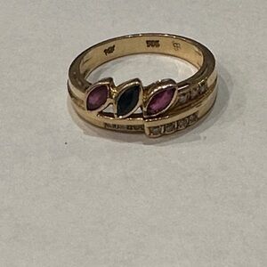 14K yellow gold diamond, Sapphire and Ruby Ring